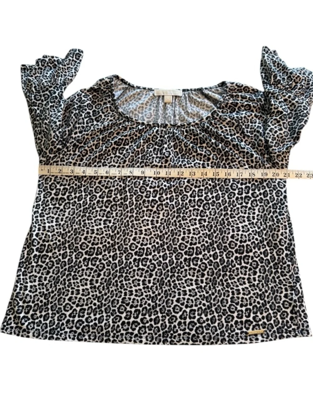 Michael Kors Black & White Leopard Print Ruffle Sleeve Blouse Size Medium